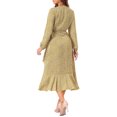 thumbnail image 3 of INSPIRE CHIC Women's Floral Long Sleeve Wrap Tie Waist Ruffle Split Hem Boho Maxi Dress Yellow M, 3 of 5