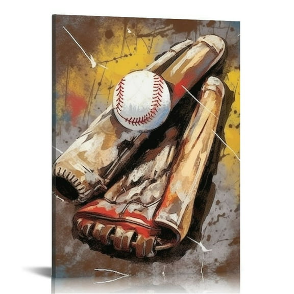 Nawypu  Vintage Sports Canvas Wall Art Baseball Basketball Football Picture Poster Prints Framed Boy Room Painting Toddler Playroom Balls Teens Men Gift for Office Living Room