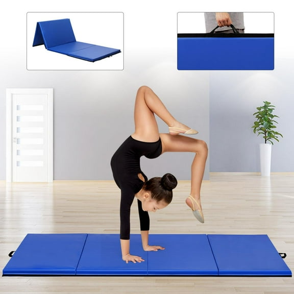 NiamVelo Folding Gymnastics Mat 4'x8'x2 Exercise Yoga Mat w/Carrying Handle for Kids & Adults, Blue