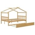 thumbnail image 4 of Full Size House Bed with Trundle, Wooden Playhouse Platform Bed with Roof and Headboard, No Box Spring Needed, Easy Assembly, Natural, 4 of 9
