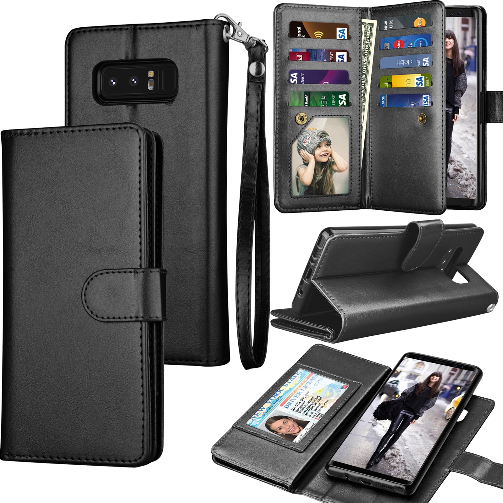 Galaxy Note 8 Case, Note 8 Case, Samsung Galaxy Note 8 PU Leather Case, Tekcoo Luxury Cash Credit Card Slots Holder Carrying Flip Cover [Detachable Magnetic Hard & Kickstand - Black - Walmart.com