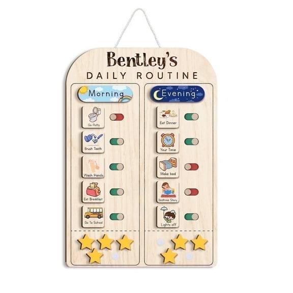 Kids Daily Routine With Stars, Chore Chart For Boys Girls Custom Name