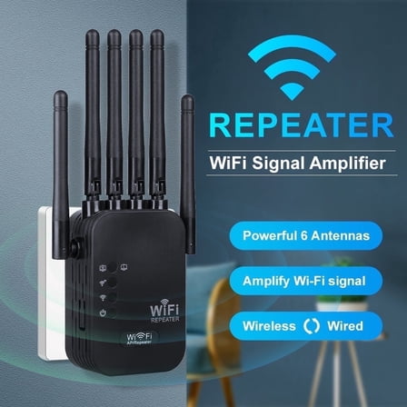 Ourlife 6 external antenna Network, 2026 WiFi Extender Wireless Dual-Band WiFi Repeater 1200Mbps, Signal Amplifier Extender Router Long Distance, Black.