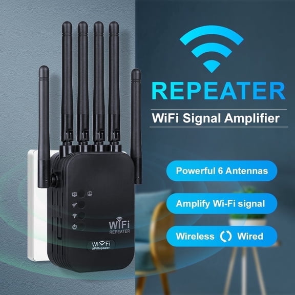 Ourlife 6 external antenna Network, 2026 WiFi Extender Wireless Dual-Band WiFi Repeater 1200Mbps, Signal Amplifier Extender Router Long Distance, Black.