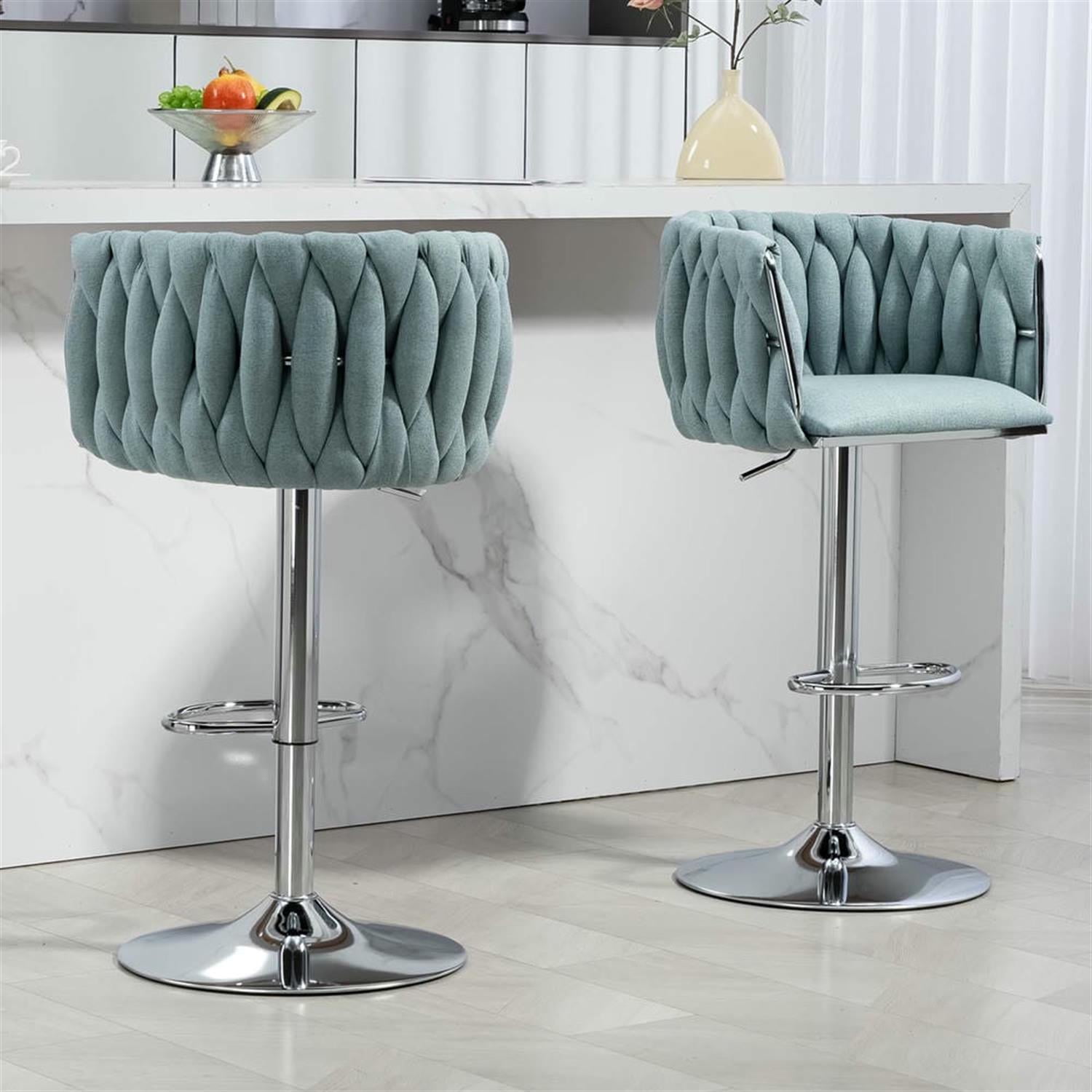 Demi Bonn 35" Adjustable Counter Height Bar Stools Set of 2, Fabric Cover Swivel Barstools with Woven Back, Kitchen Island Countertop Chairs for Dining Room, Blue