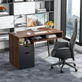 thumbnail image 2 of Giantex Mid-Century PC Writing Desk with Door Cabinet and Drawer, Brown, 2 of 9