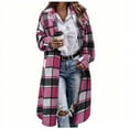 thumbnail image 3 of BODOAO Women's Plus Size Plaid Flannel Shacket Plaid Long Shirts Jacket Tartan Boyfriend Oversized Coat Fall Clothes Fashion Outfits Button Down Long Jacket Coats Shirts with Pockets Hot Pink M, 3 of 8