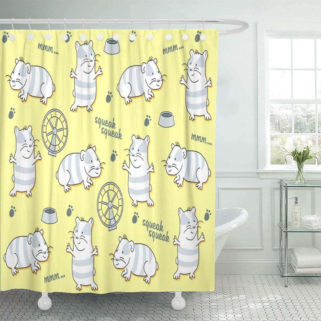 CYNLON Pattern Guinea Pig and Hamster Wheel Bathroom Decor Bath Shower