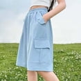 thumbnail image 2 of WAYUTE Girls Shorts Elastic Waist Summer Solid Color Outerwear Bermuda Shorts with Multi Pockets for Kids Thin Breathable Athletic Casual Outdoor,Blue, 2 of 5