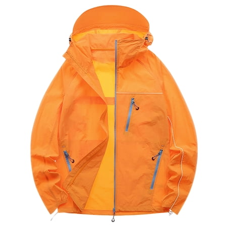 GUZOM Mens UPF 50+ Sun Hoodie Lightweight Breathable Packable Outdoor Hiking Fishing Running Jacket with Hood Visor Zippered Pockets Orange Size 3XL