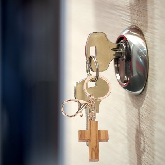 Phenofice Keychain Cross Pendant Olive Wood 1Set 4.3x1.2x0.4in