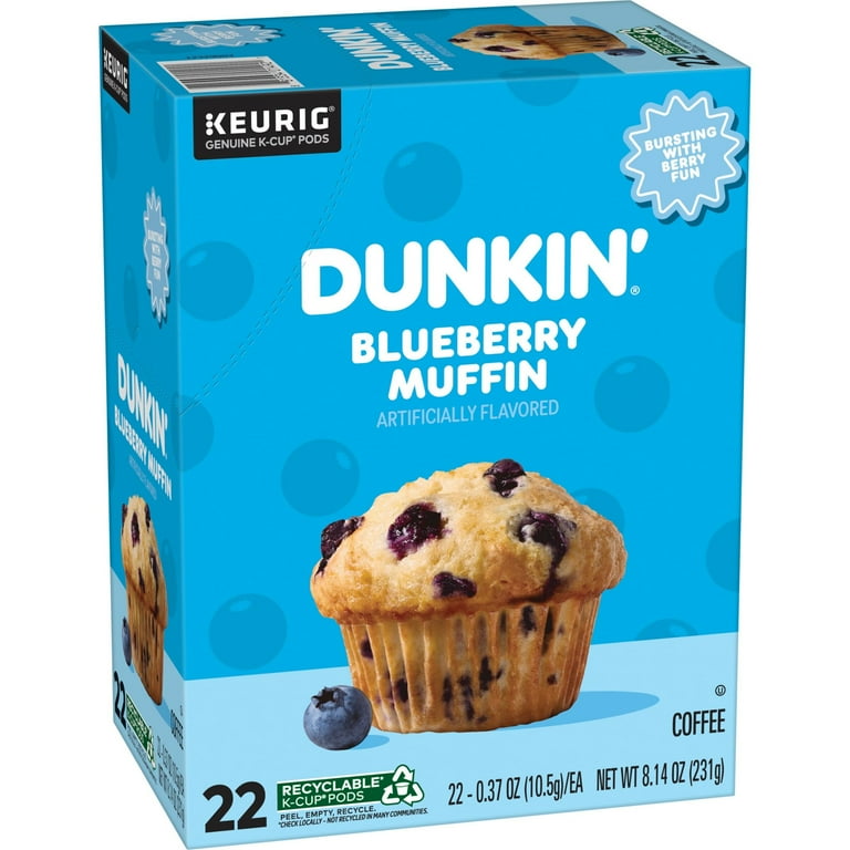 Dunkin Blueberry Muffin Ground Coffee, Medium Roast, Keurig K Cup Pods, 22  Count Box