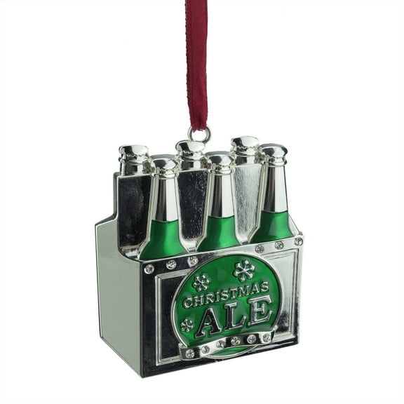 Northlight 3" Silver-Plated 6-Pack Ale with European Crystals St. Patrick's Day Ornament - Green