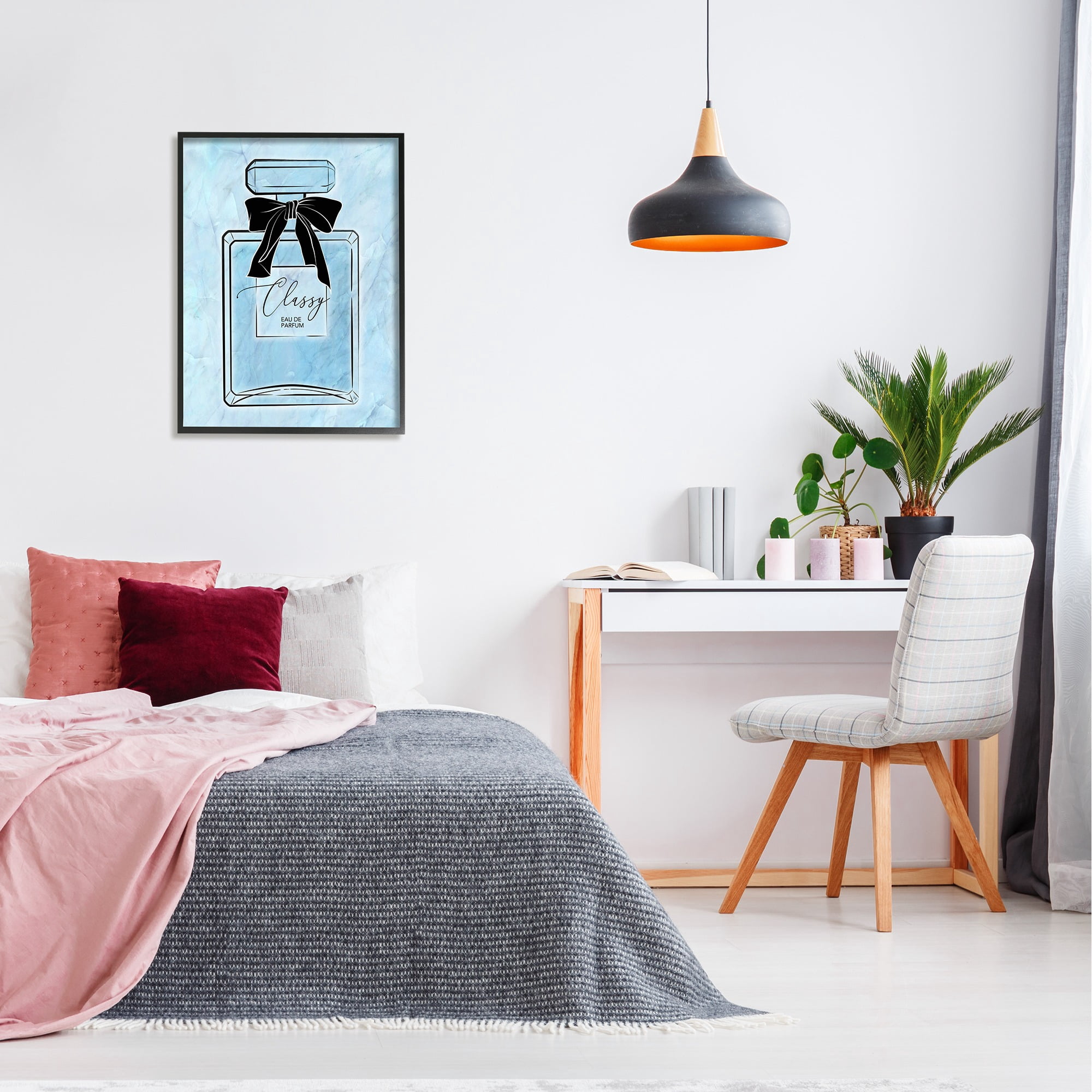 Stupell Industries Classy Blue Perfume Beauty & Fashion Painting Black Framed Art Print Wall Art, 24 x 30