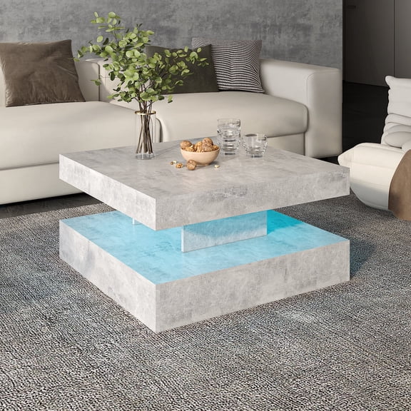 Hironpal Gray LED Coffee Table for Living Room,31" Living Room Center Table,2-Tier Square Modern Table with Storage,Gray