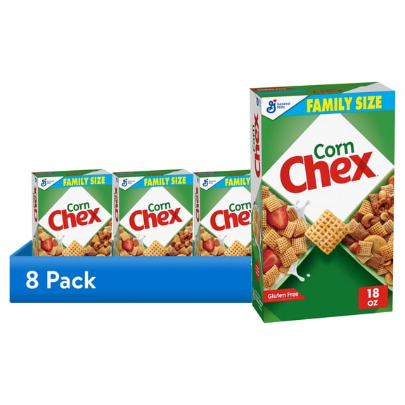 (8 pack) Corn Chex Gluten Free Breakfast Cereal, Homemade Chex Mix Ingredient, Family Size, 18 oz