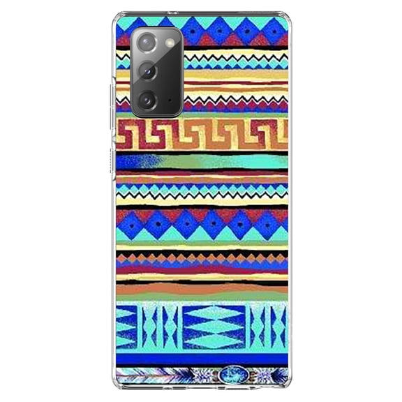 DistinctInk Clear Shockproof Hybrid Case for Galaxy Note 20 ULTRA (6.9" Screen) - TPU Bumper, Acrylic Back, Tempered Glass Screen Protector - Blue Red Yellow Tribal Print