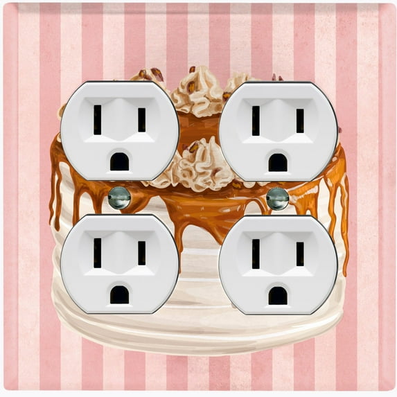 Metal Light Switch Plate Cover Layered Caramel Cake Striped Wallpaper Pink CAK057