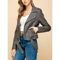 thumbnail image 2 of Made by Johnny Women's Asymmetrical Faux Lether Belted Moto Jacket S GREY, 2 of 5