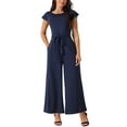 thumbnail image 2 of INSPIRE CHIC Women's High Waist Ruflled Short Sleeve Casual Dressy Long Wide Leg Jumpsuits M Navy Blue, 2 of 4