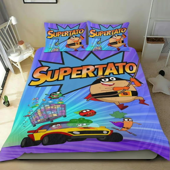 Supertato Themed Bed Sheet Set Three Piece Set 53x79 Inches Comfortable And Skin Friendly Unique Design Creating A Star Studded Night Home Decor Gifts For Family Friends fans