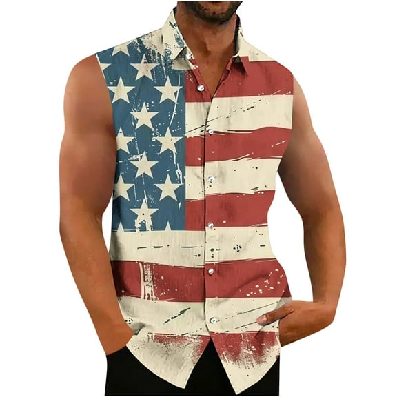 Mens American Flag Shirt 4th of July Tank for Men Independence Day Tank Top Men's Printing Button Casual Turndown Collar Tank Top