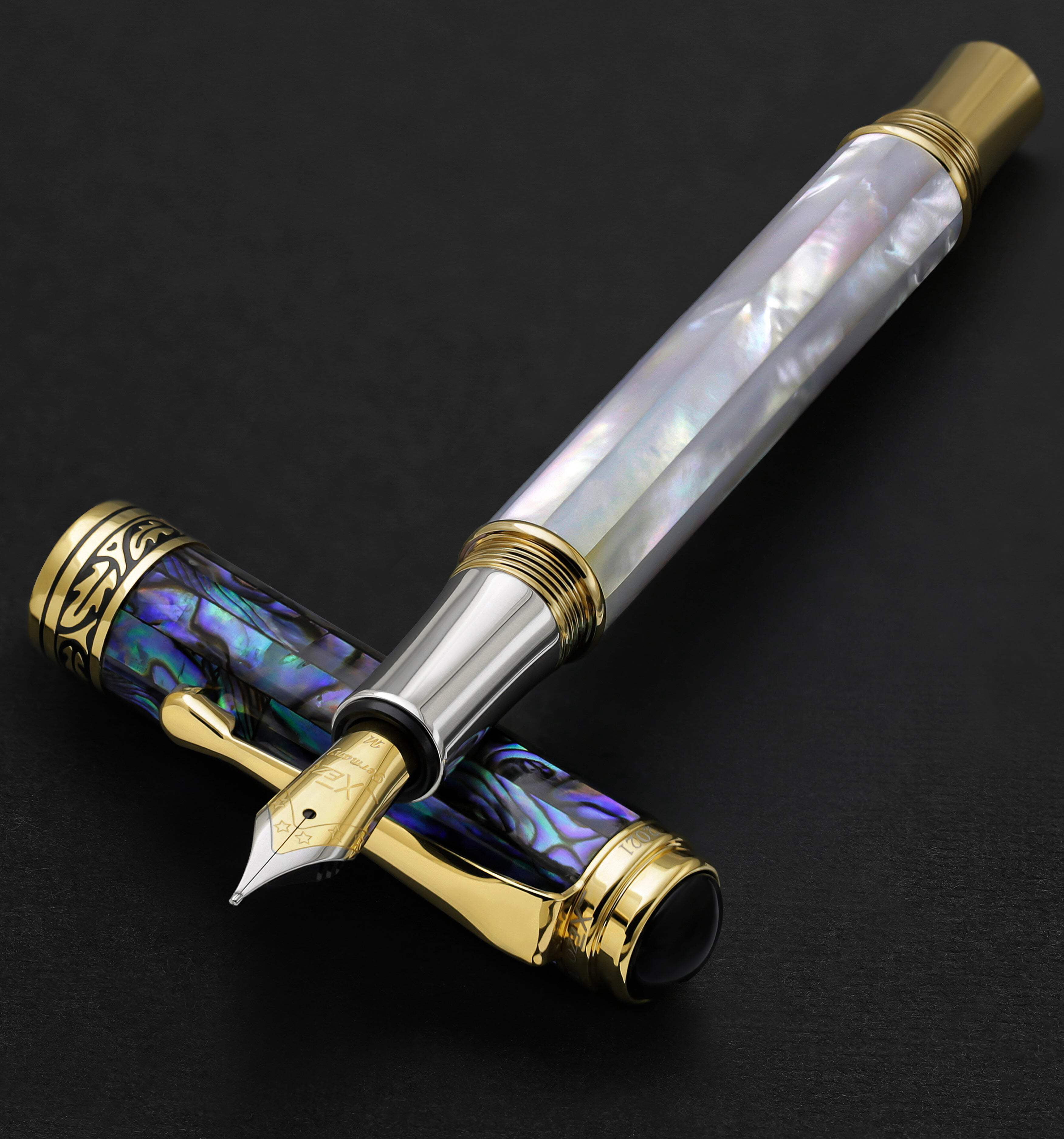 Xezo Xezo Maestro® 18K Gold Plated Fountain Pen (Medium Nib) - Oceanic White Mother of Pearl  Paua Abalone