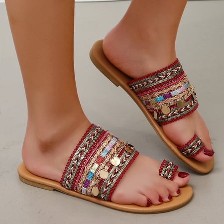 

STEADY Women s Flat Bottom Fashion Set Toe Sequin Candy Color Large Size Sandals Red / 36