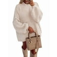thumbnail image 3 of Women'S Fall Oversized Sweaters Chunky Knit Mock Neck Long Sleeve Casual Pullover Winter Clothes Cream White M, 3 of 7