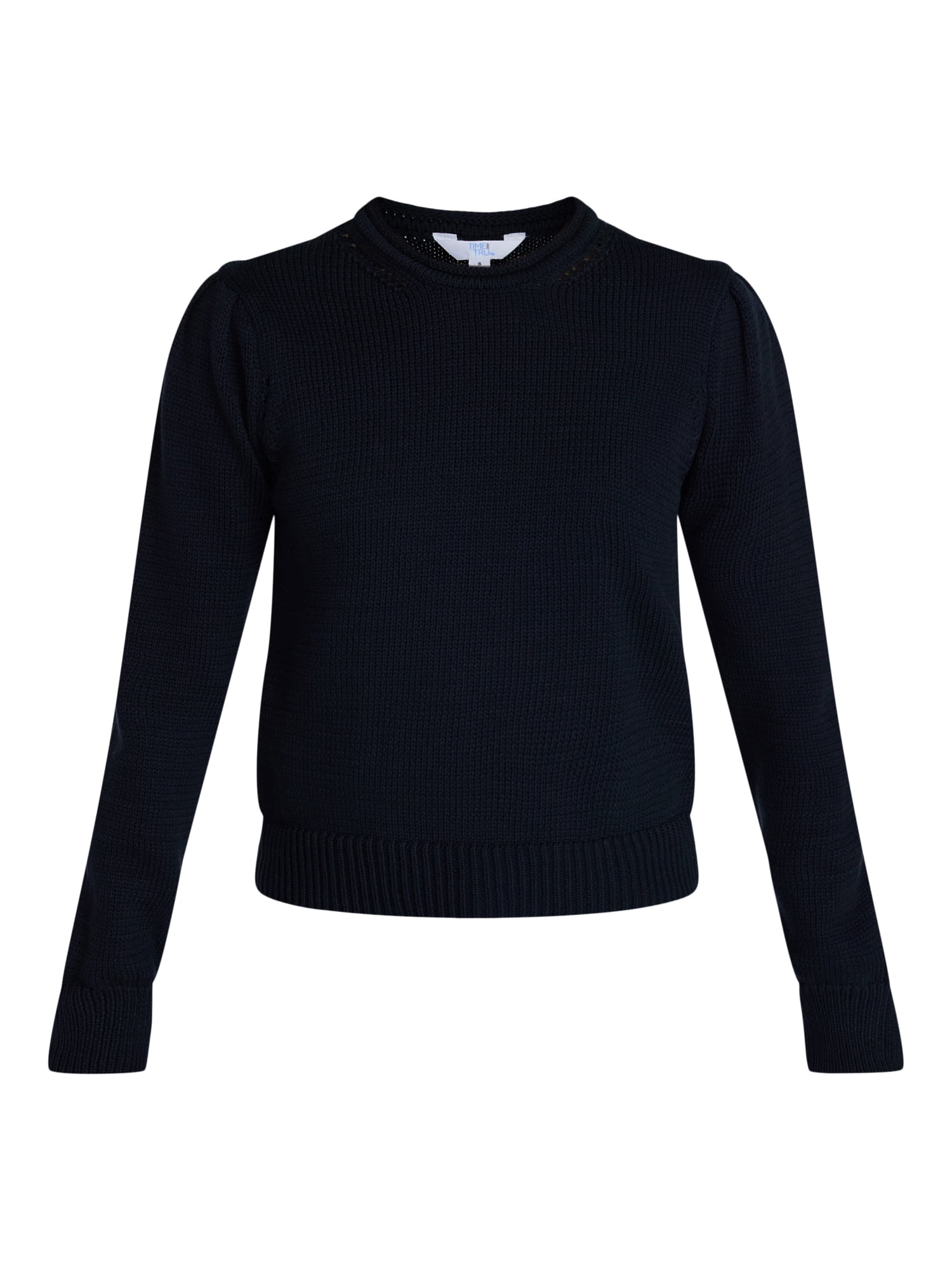 Time and Tru Women's Crewneck Sweater with Long Puff Sleeves, Lightweight, Sizes XS-XXXL