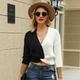 thumbnail image 4 of Fesfesfes Women Sweaters Summer Casual Loose Full-Sleeve Fashion Color Kink V Neck Blouse Under $10, 4 of 5
