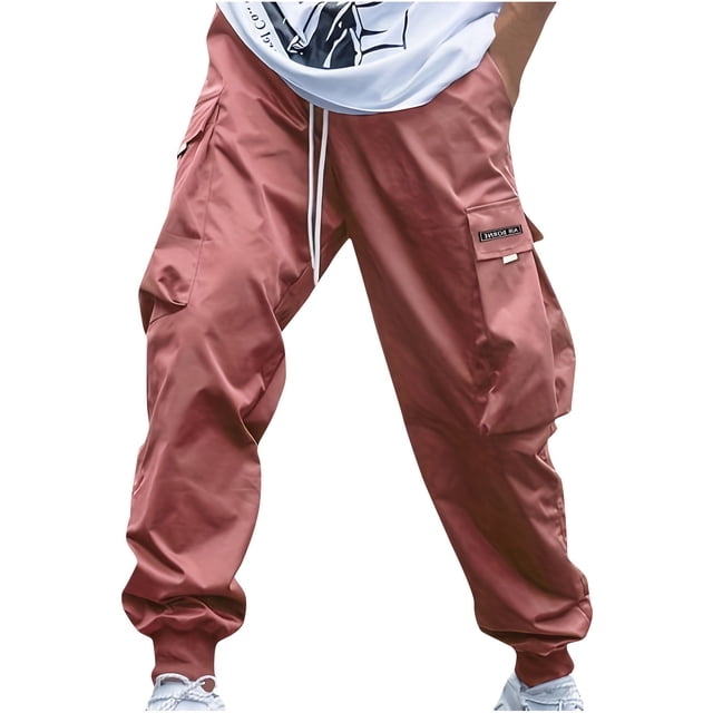 WRKEKC Cargo Pants for Men Summer Solid Color Elastic Waist Ankle Drawstring Multiple Pockets Work Pants for Outdoor Work