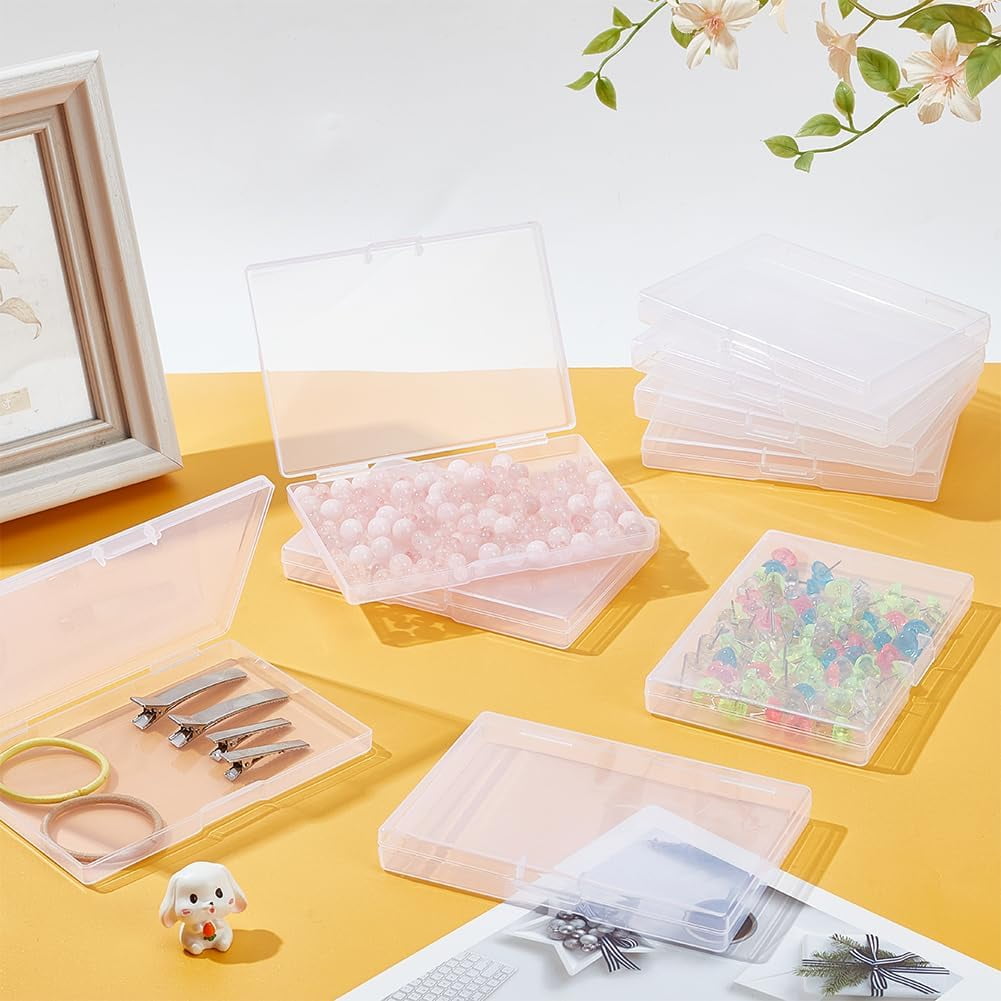 20 Packs Rectangle Clear Plastic Box 5.7x4x0.65 Inch Containers Pencils Storage Organizer Box Dustproof Case with Hinged Lid for Cards Pencils and Art Supplies Clear