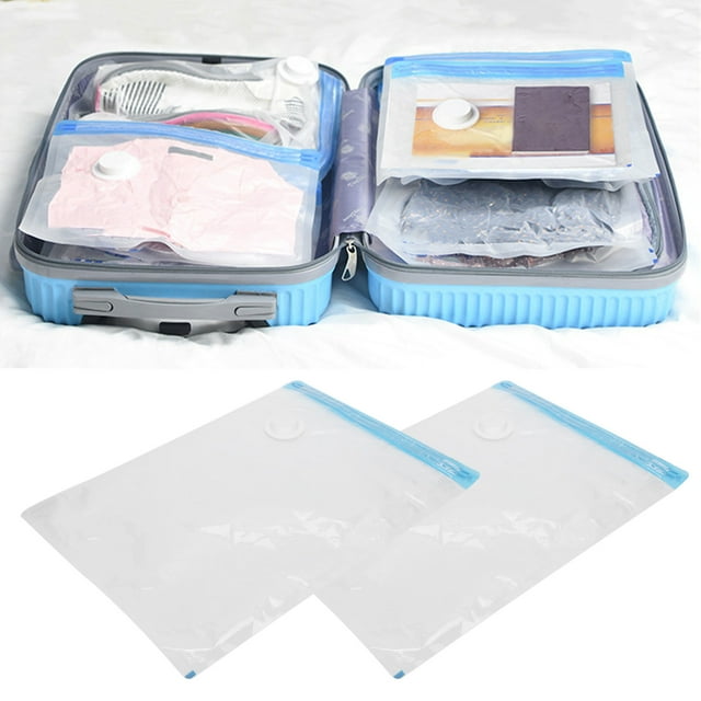 Keenso Sac sous Vide de Voyage, 2 Pcs Sac de Rangement sous Vide Gain de Place Compressé Scellé Sac de Voyage avec Entrée d'Air Filetée 3,5 cm, Sac de Rangement Compressé