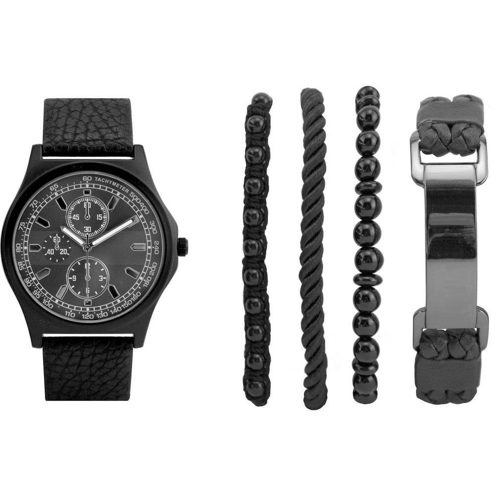 Men's Gunmetal Watch Set with 4 Bracelets - Walmart.com - Walmart.com