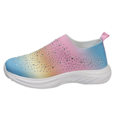 

Fashion All Season Women Sneakers Flat Bottom Non Slip On Lightweight Mesh Breathable Comfortable Colorful Rhinestone Casual Style Sneaker Booties for Women No Heel