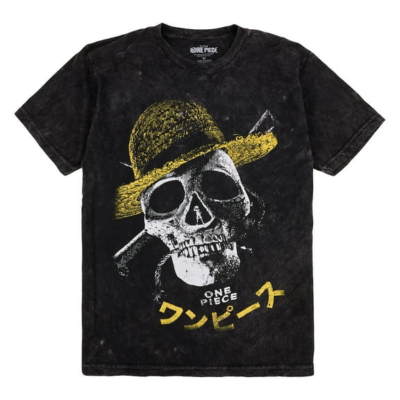 One Piece Live Action Oversized Straw Hat Skull & Crossbones Crew Neck Short Sleeve Men's Black T-shirt-Medium