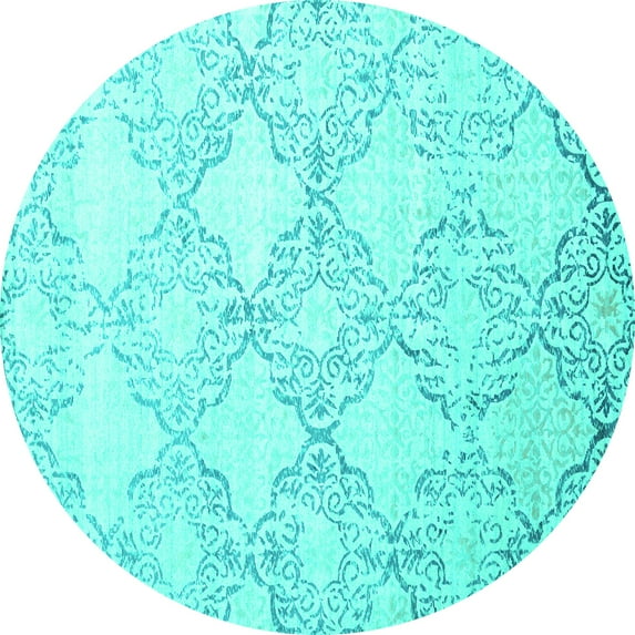 Ahgly Company Machine Washable Indoor Round Abstract Turquoise Blue Contemporary Area Rugs, 5' Round