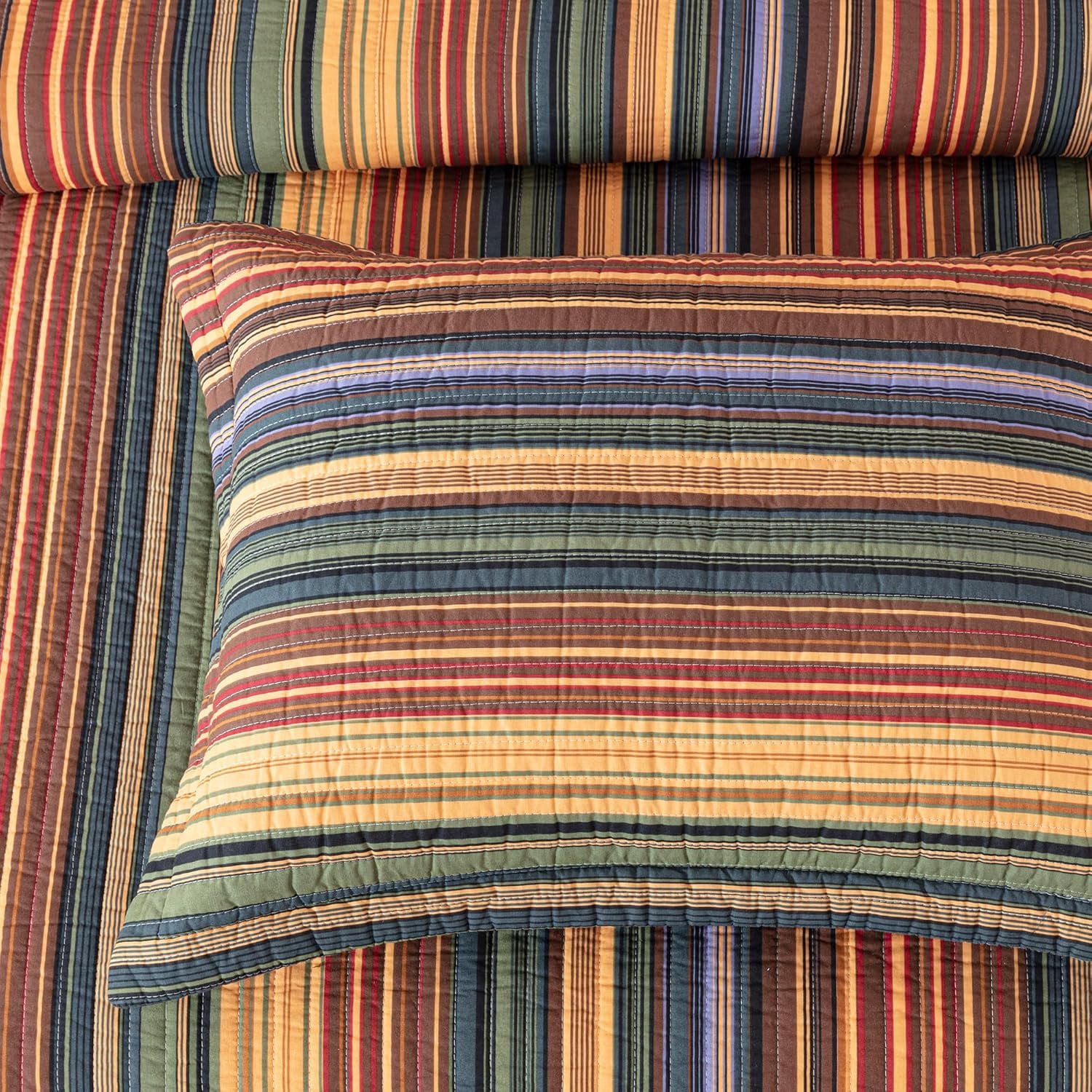 Chezmoi Collection Avery Striped Cotton Quilt Set Oversized King Size, 3-Piece Soft Pre-Washed 100% Cotton Quilt, Multi-Color