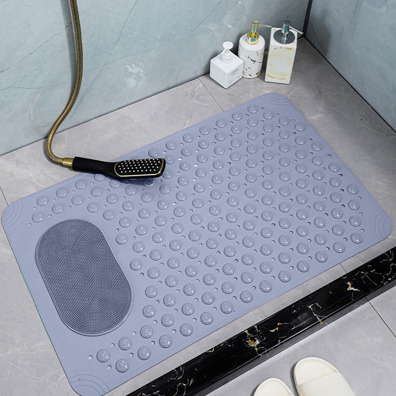 Vfedsrsge Bath Mats for Bathroom Floor Cotton,Bathroom Rug Rubber Backing Non-slip Can Massage or Scrub The Soles of The Feet Bathroom Floor Mat Shower Rug in Front of The Bathtub,Gray