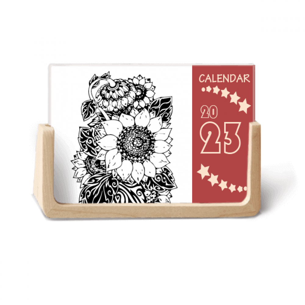 Sunflower Black White Flower Desk Calendar Desktop Decoration 2023