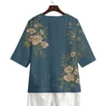 thumbnail image 5 of Ounisa Womens 3/4 Sleeve Blouses V Neck Cotton Linen Print Button Detail Casual Fashion Spring Summer Daily Wear Shirts S-2XL, 5 of 6