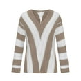 thumbnail image 5 of Lovskoo 2024 Sweaters for Women Winter Casual Striped Color Blocking V-Neck Long Sleeve Pullover Knitted Sweater Top Blouse Sweater Khaki, 5 of 7