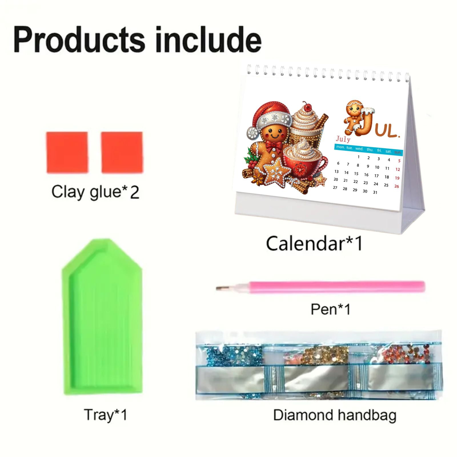 FLOPESN 2026 DIY Diamond Art Painting Desk Calendar,Thick Paper Monthly Flip Tabletop Calendar with To Do List for Home Office Planning-Gingerbread Man