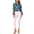 thumbnail image 2 of INSPIRAR CHIC Blusa Vintage de Manga Larga con Volantes y Cuello en V Floral para Mujeres S Negro Azul Claro, 2 of 5
