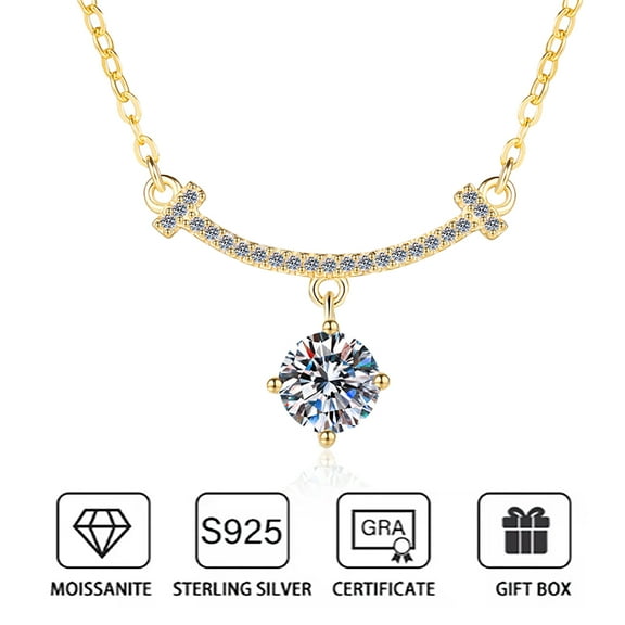 1.0CT Round Cut Moissanite Pendant Necklace for Women, D Color VVS1 Clarity, 18K Yellow Gold Plated 925 Sterling Silver Simulated Diamond Ideal Gift
