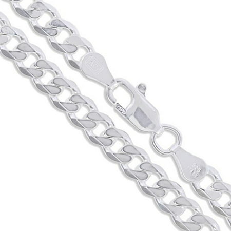 Men's 7.2mm Solid .925 Sterling Silver Flat Curb Chain Link Italy Necklace (Best Silver Chains For Men)
