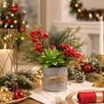 thumbnail image 4 of Euahivb Christmas Artificial Greenery Decor Farmhouse Floral Arrangement with Pine Berries and Succulent in Rustic Tin Pot for Holiday Tabletop Shelf Centerpiece, 4 of 7