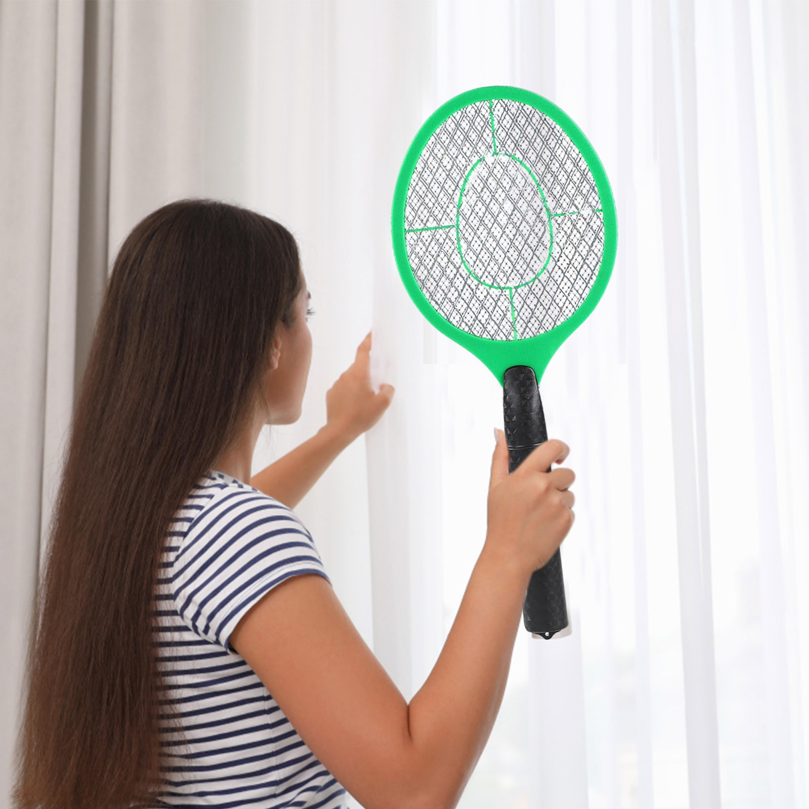 Electric Fly Swatter Bug Zapper, Rechargeable Handheld Mosquito Racket with 3-Layer Safety Mesh, Battery Operated Insect Killer for Indoor Outdoor Use, Large Size Tennis Killing Zap