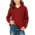 thumbnail image 4 of asjyhkr Girls Knitted Hoodies Long Sleeve Pullover Ribbed Soft Comfy Everyday Wear Teens 1/4 Button Fall Fashion Tops(5-6 Years,Red), 4 of 7